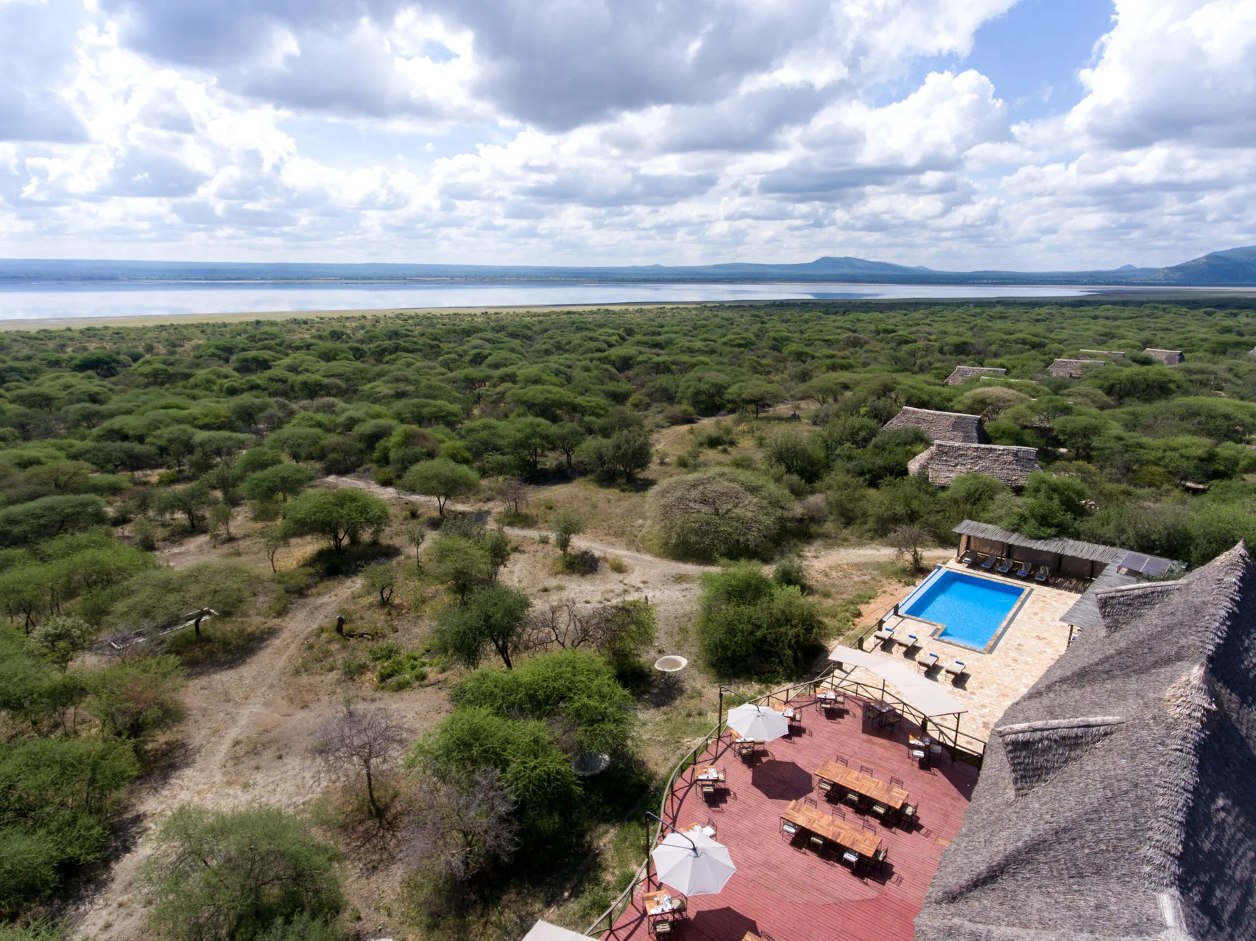 Pool and terrace at Lake Burunge Tented Lodge