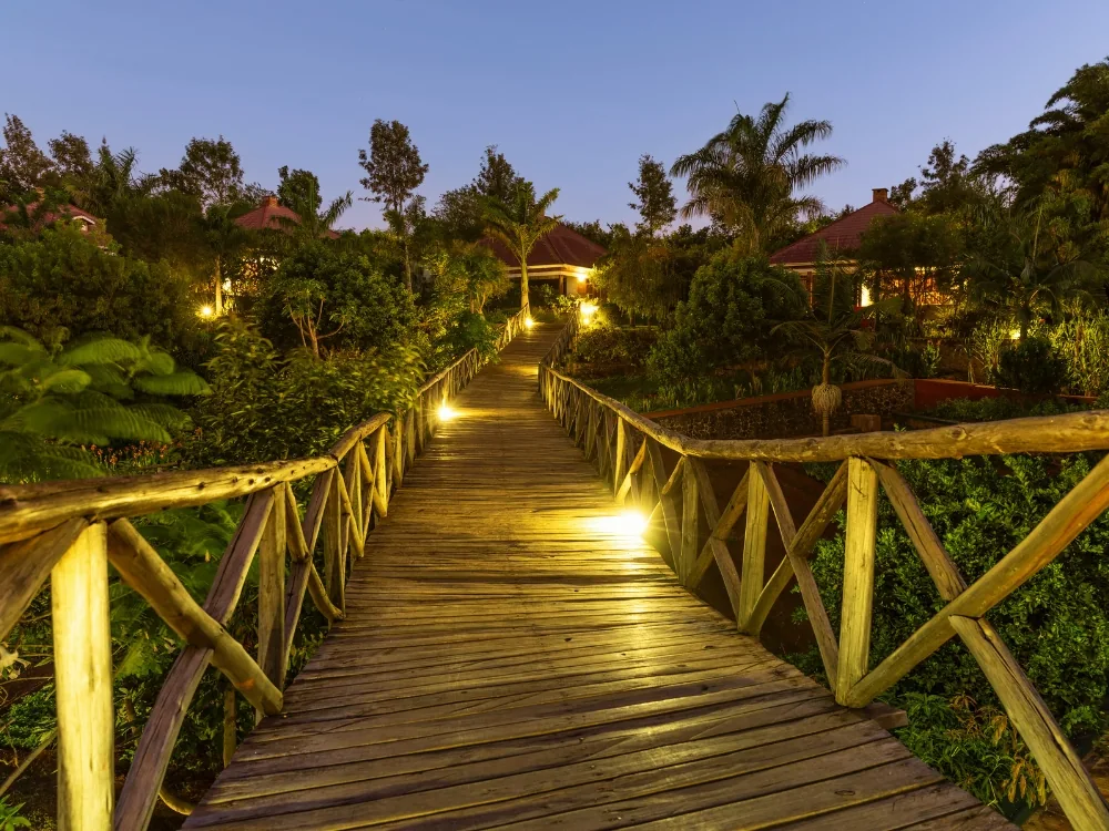 Illuminated garden walkway at Marera Mountain View Lodge