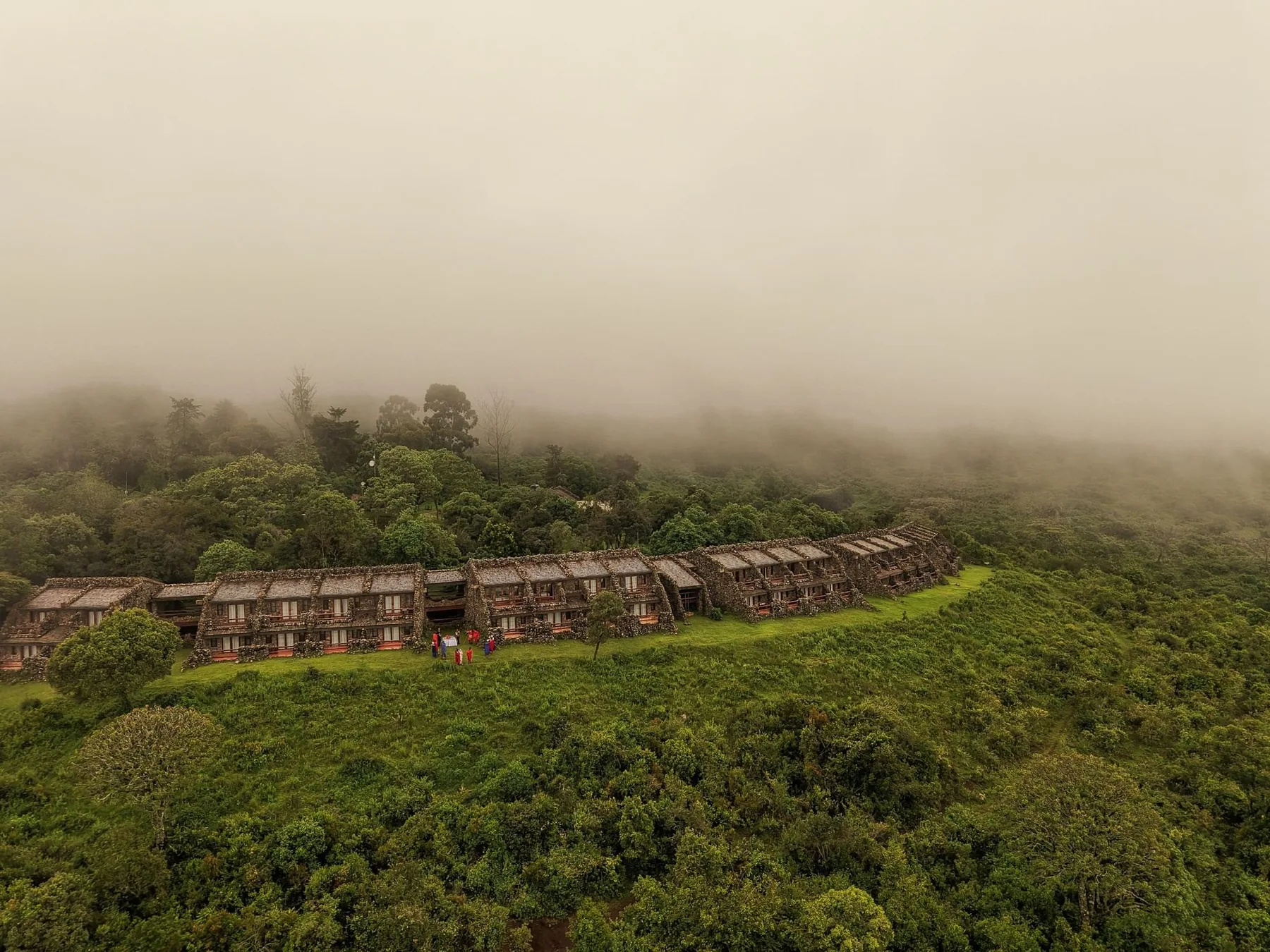 Ngorongoro Serena Safari Lodge in mist on the crater rim