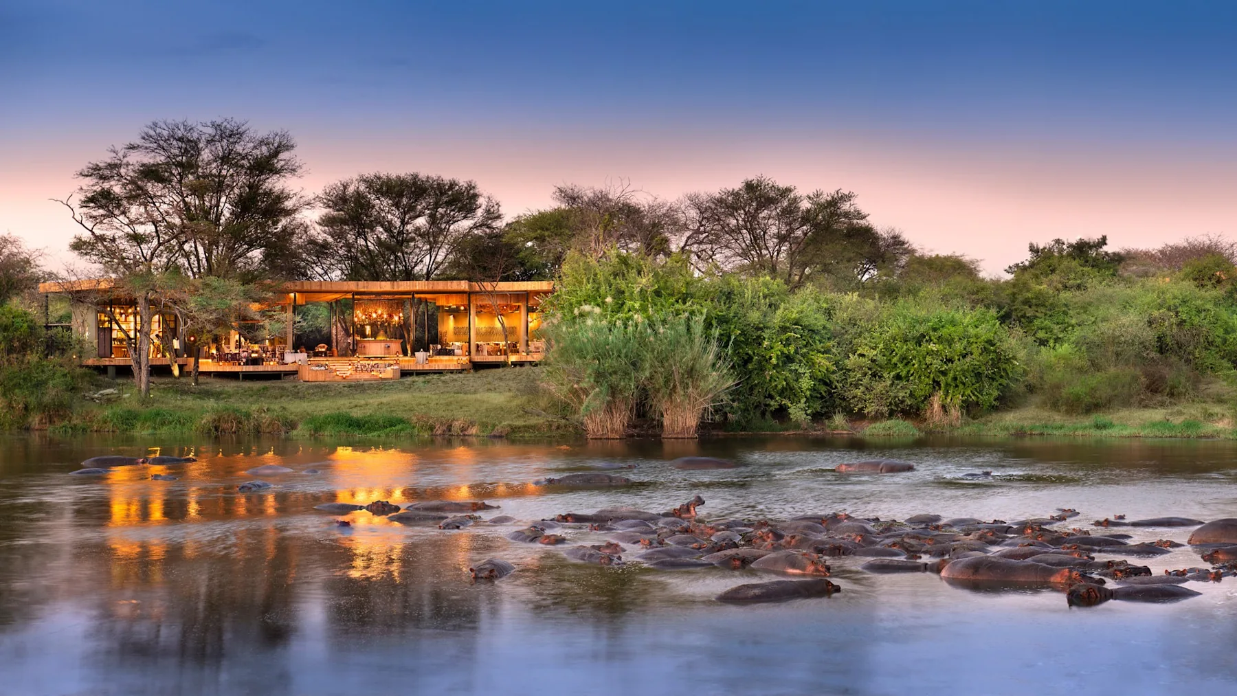 Riverside guest area at andBeyond Grumeti Serengeti River Lodge